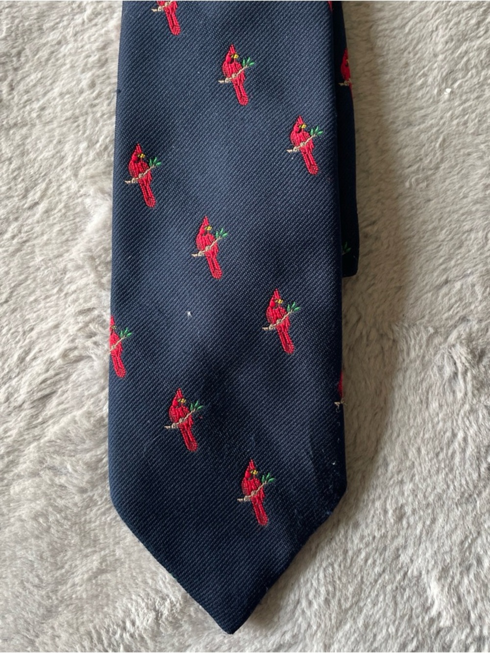 Johnny Appleseeds Navy Men's  Tie with Red Cardinal Motif